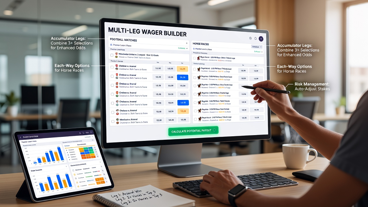 Secure payment gateway screen showing verified transaction flow for multi-leg football and horse racing bets with bonus credits applied