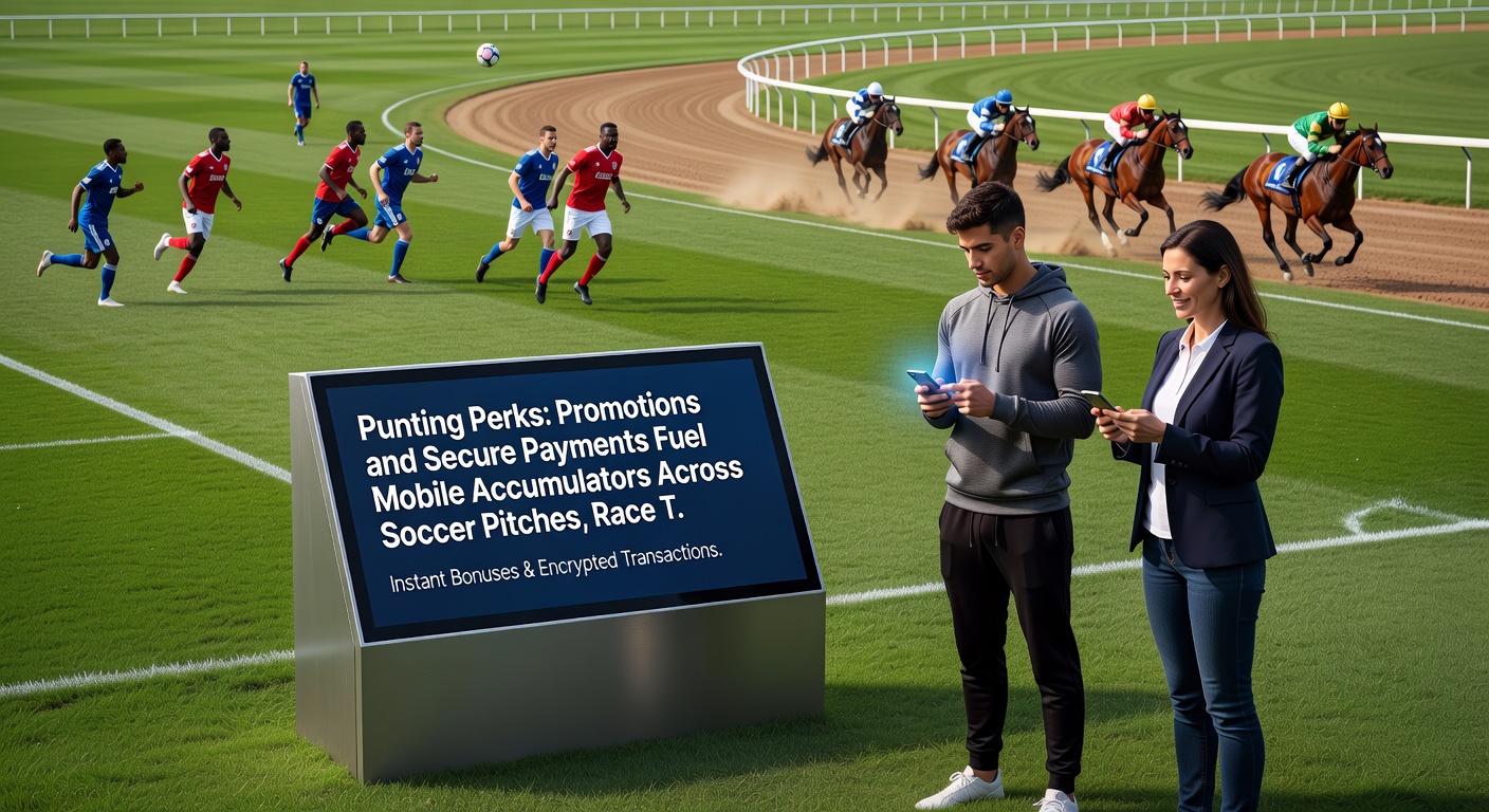 Horse racing accumulator bet slip on a mobile app, highlighting promo boosts, secure payment methods, and live odds updates